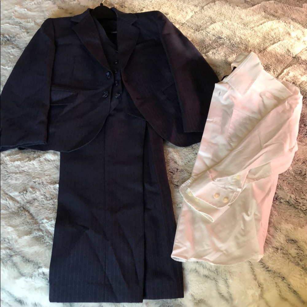 Navy pinstripe boys suit